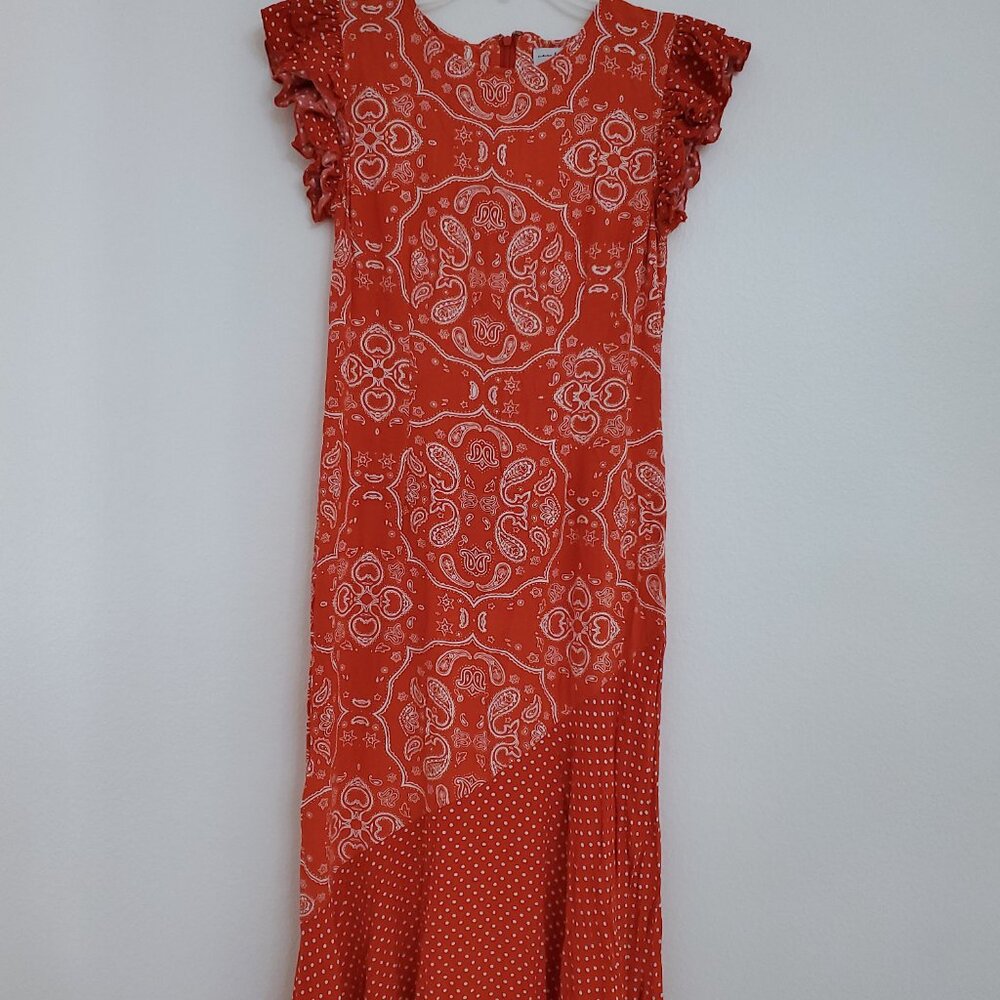 Never Fully Dressed Remi Bandana Paisley Print Red Polka Polka Midi Dress Size 2 - Picture 7 of 14